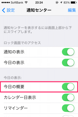 今日の概要をオン