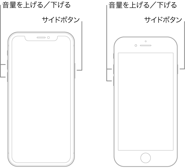 iPhone X以降、iPhone 8、またはiPhone 8 Plusを強制的に再起動する